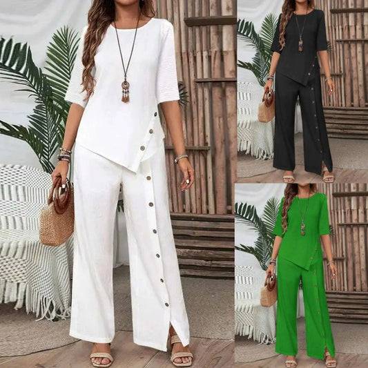 Women's irregular hem elegant fashion casual shirt loose two-piece suit
