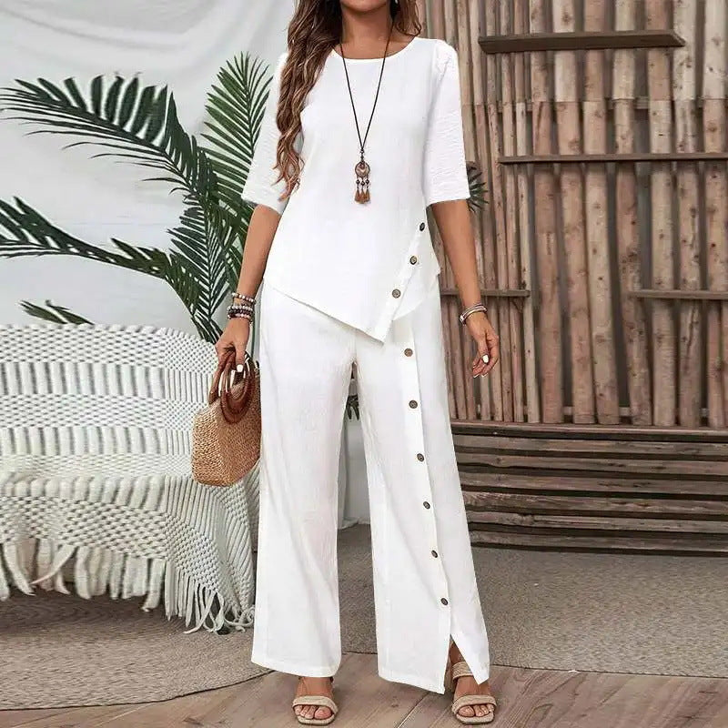 Women's irregular hem elegant fashion casual shirt loose two-piece suit