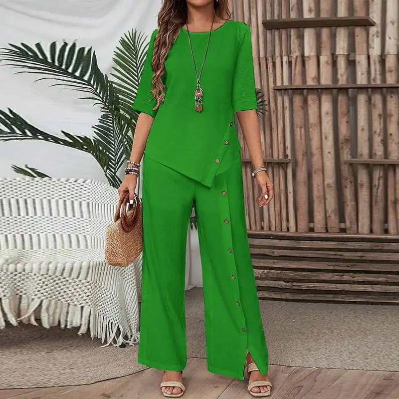 Women's irregular hem elegant fashion casual shirt loose two-piece suit