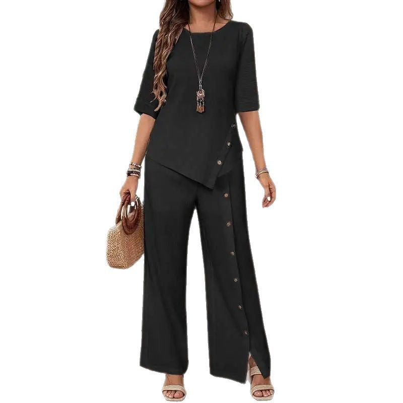 Women's irregular hem elegant fashion casual shirt loose two-piece suit