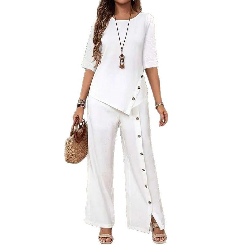 Women's irregular hem elegant fashion casual shirt loose two-piece suit