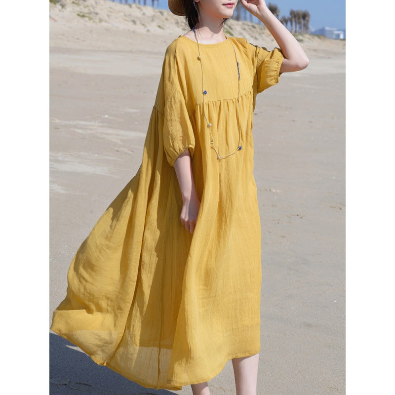 Tencel ramie dress women spring gentle wind long loose skirt