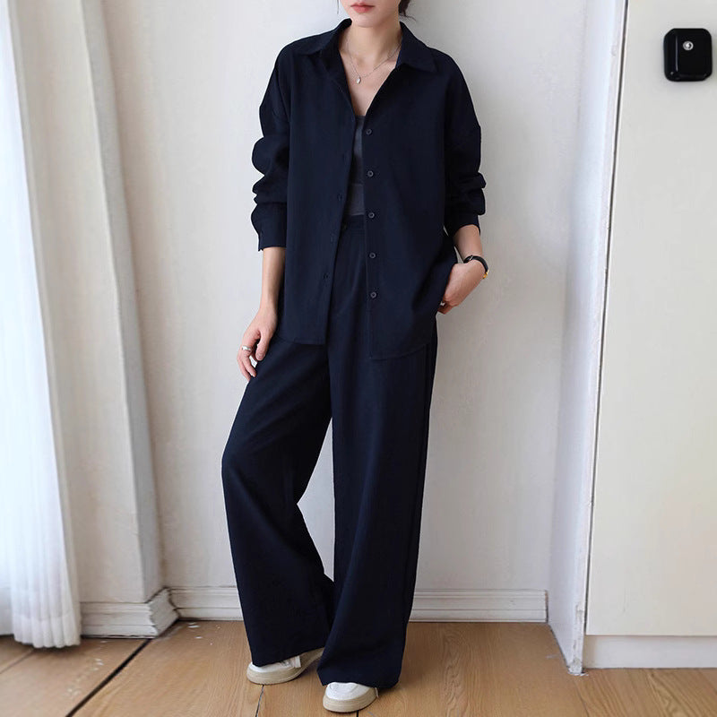 Navy Linen Sun Protection Women's Shirt Set