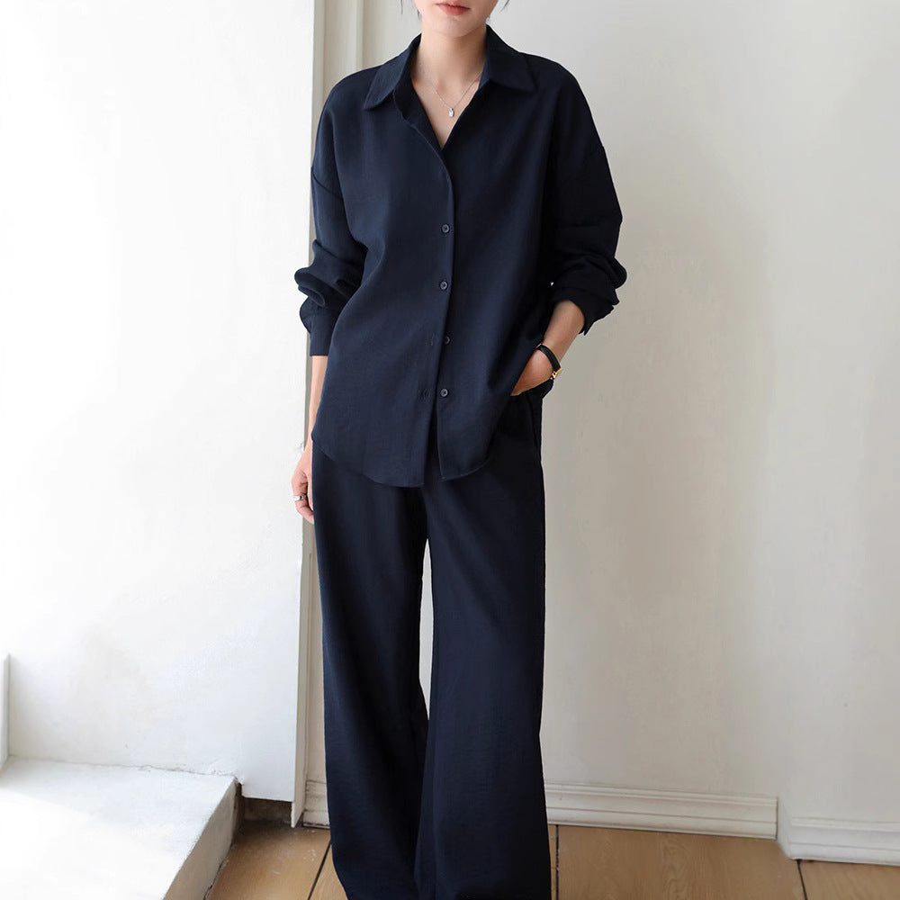 Navy Linen Sun Protection Women's Shirt Set