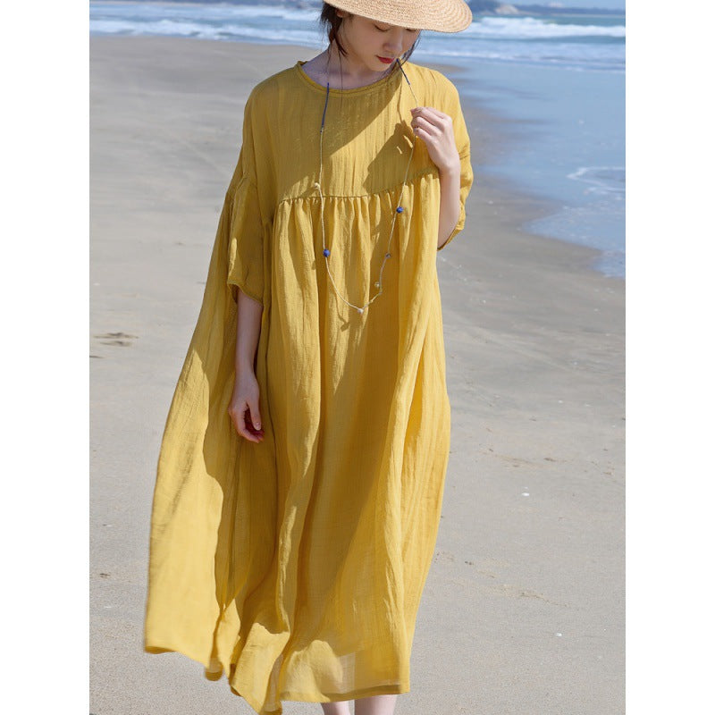 Tencel ramie dress women spring gentle wind long loose skirt