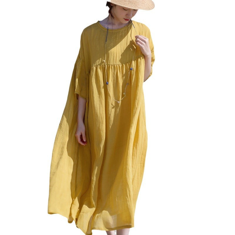 Tencel ramie dress women spring gentle wind long loose skirt