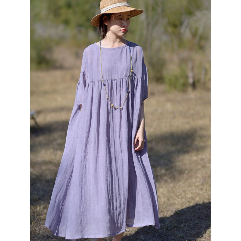 Tencel ramie dress women spring gentle wind long loose skirt