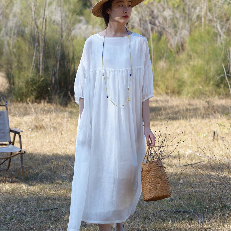 Tencel ramie dress women spring gentle wind long loose skirt