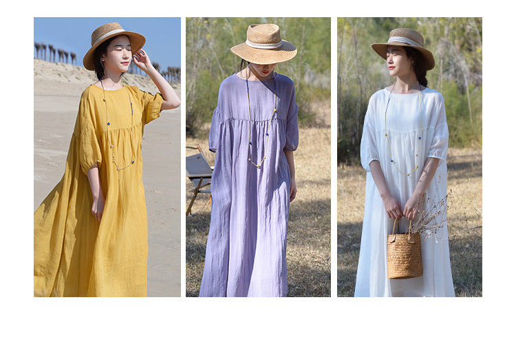 Tencel ramie dress women spring gentle wind long loose skirt