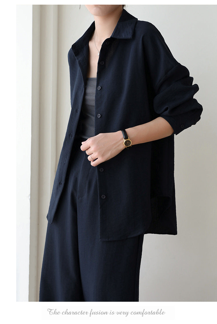 Navy Linen Sun Protection Women's Shirt Set