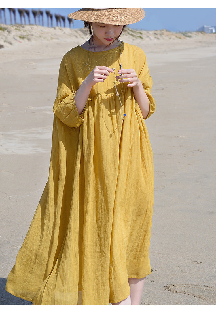 Tencel ramie dress women spring gentle wind long loose skirt