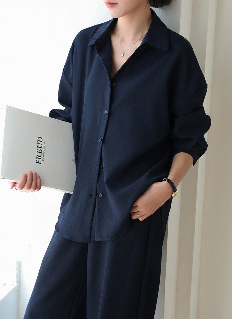 Navy Linen Sun Protection Women's Shirt Set