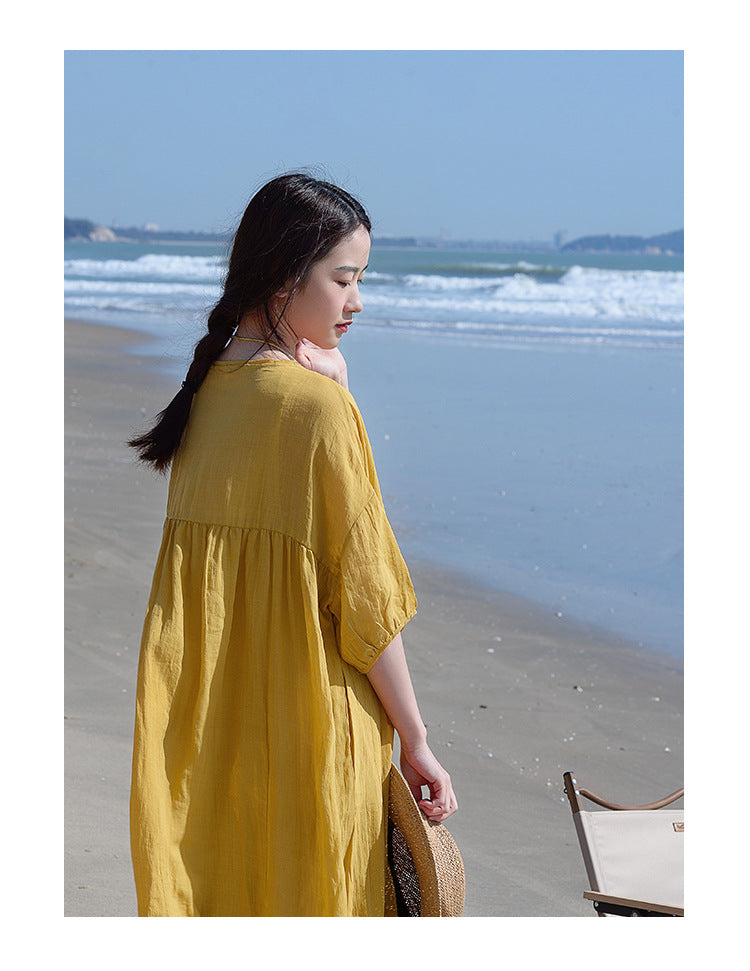 Tencel ramie dress women spring gentle wind long loose skirt