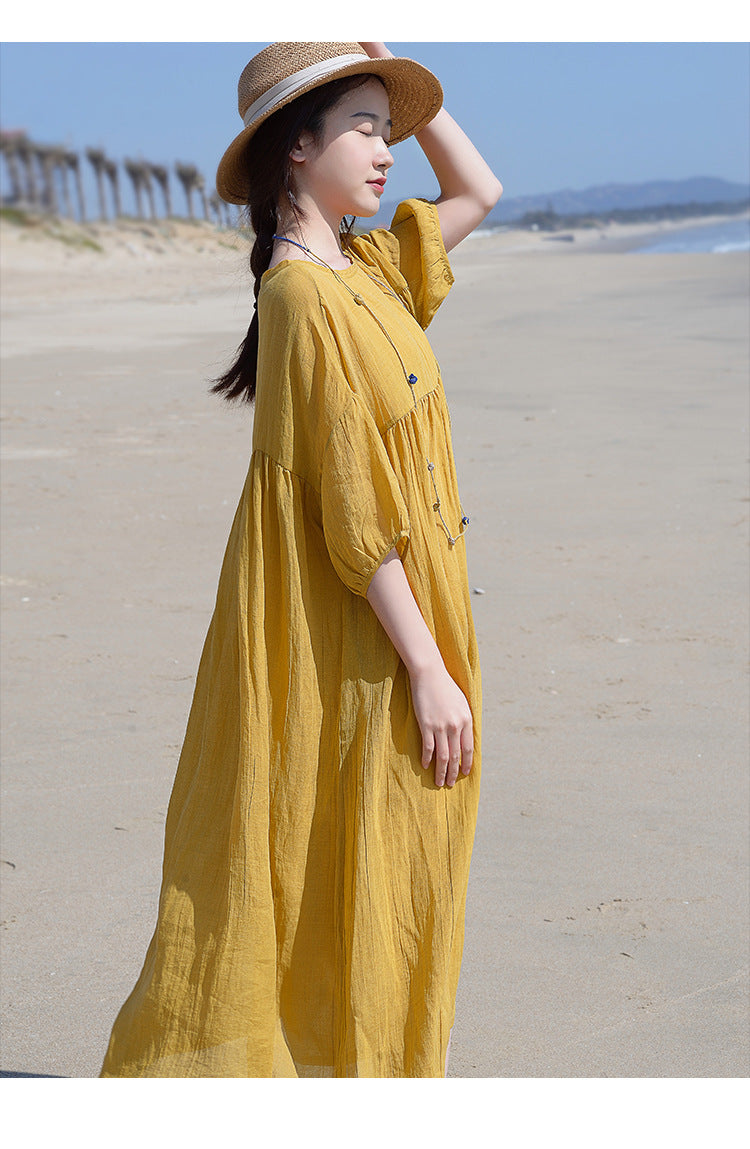 Tencel ramie dress women spring gentle wind long loose skirt