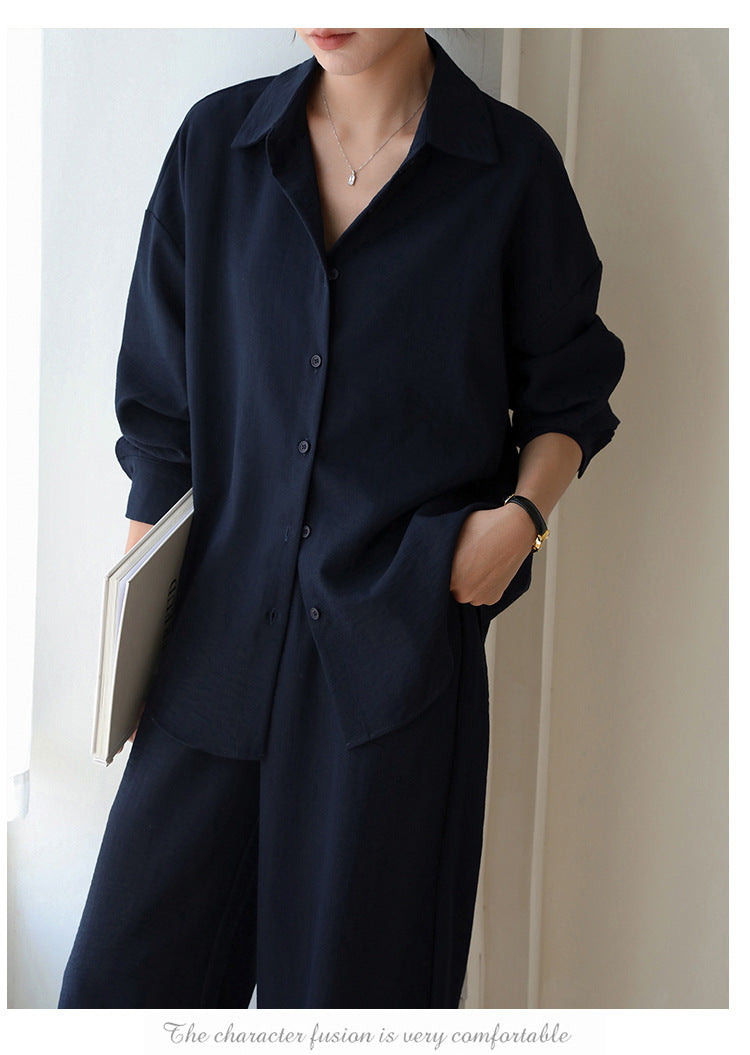 Navy Linen Sun Protection Women's Shirt Set