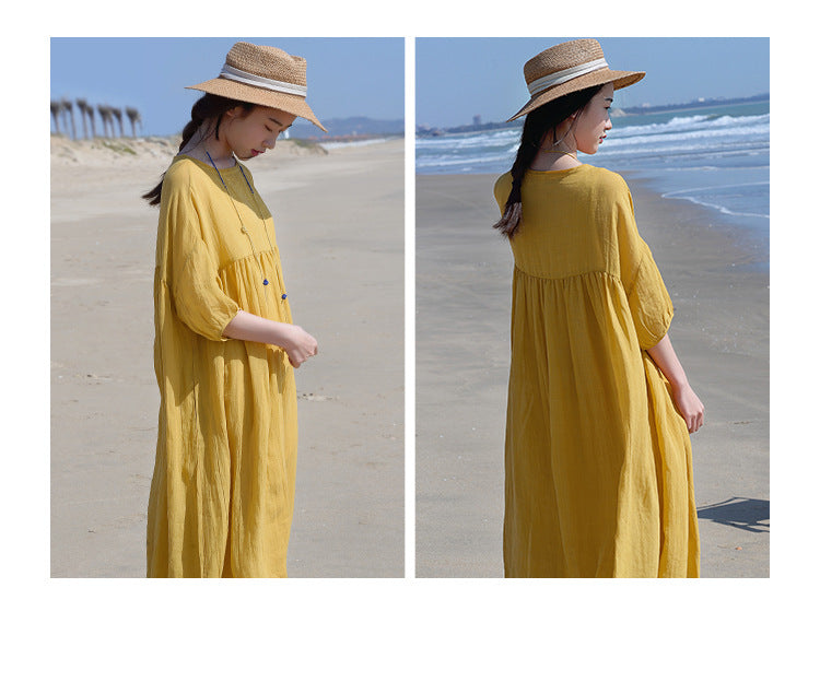 Tencel ramie dress women spring gentle wind long loose skirt