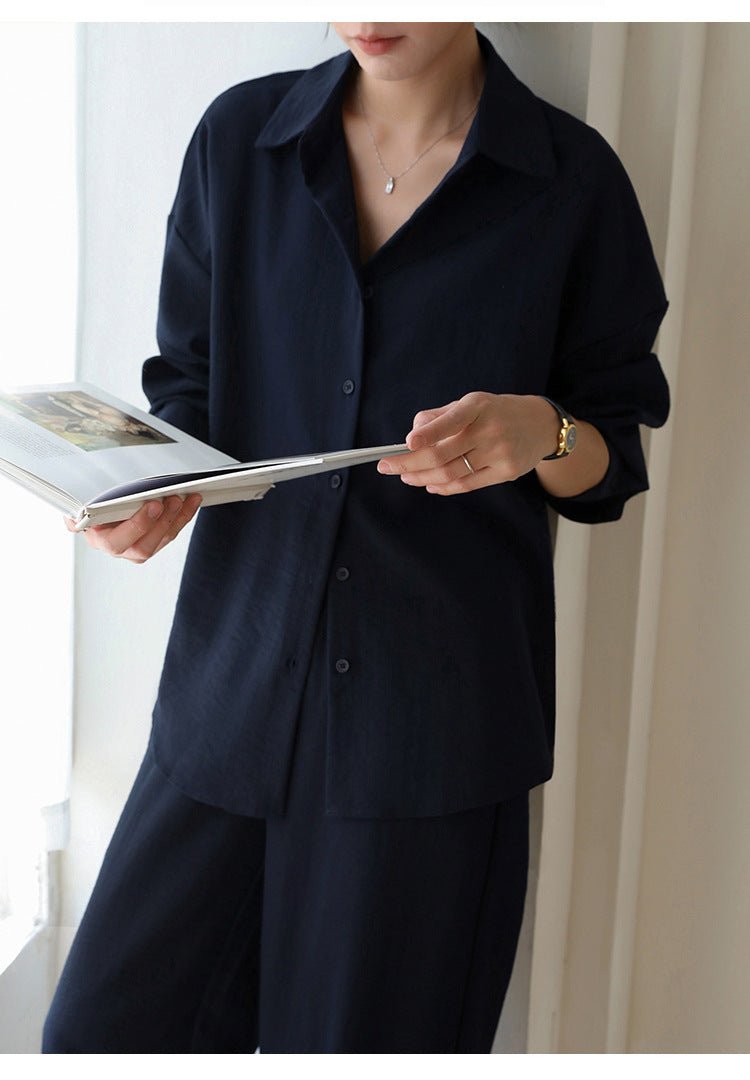Navy Linen Sun Protection Women's Shirt Set