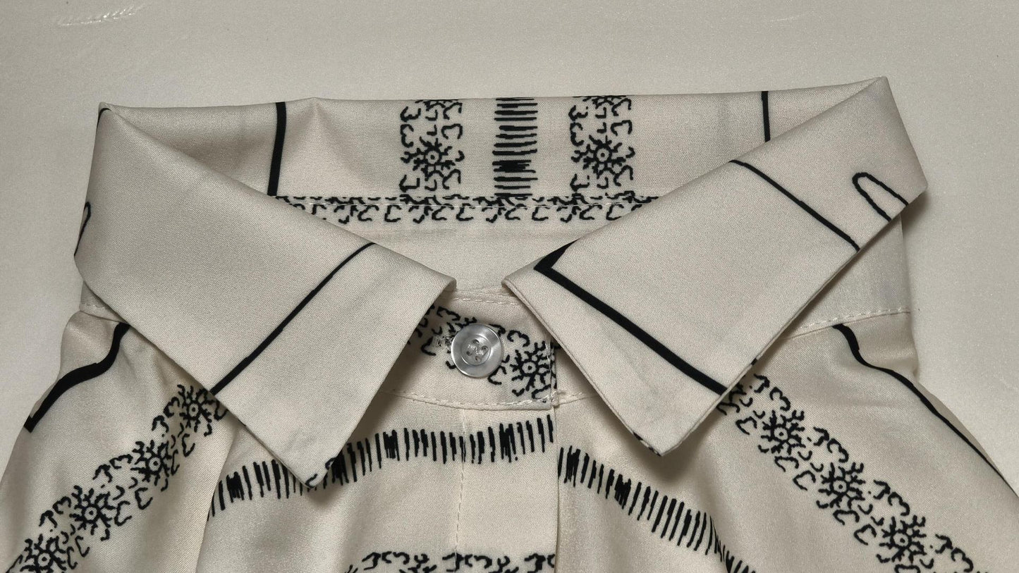 Printed long-sleeved shirt wide-legged trousers lazy style fashion suit homewear