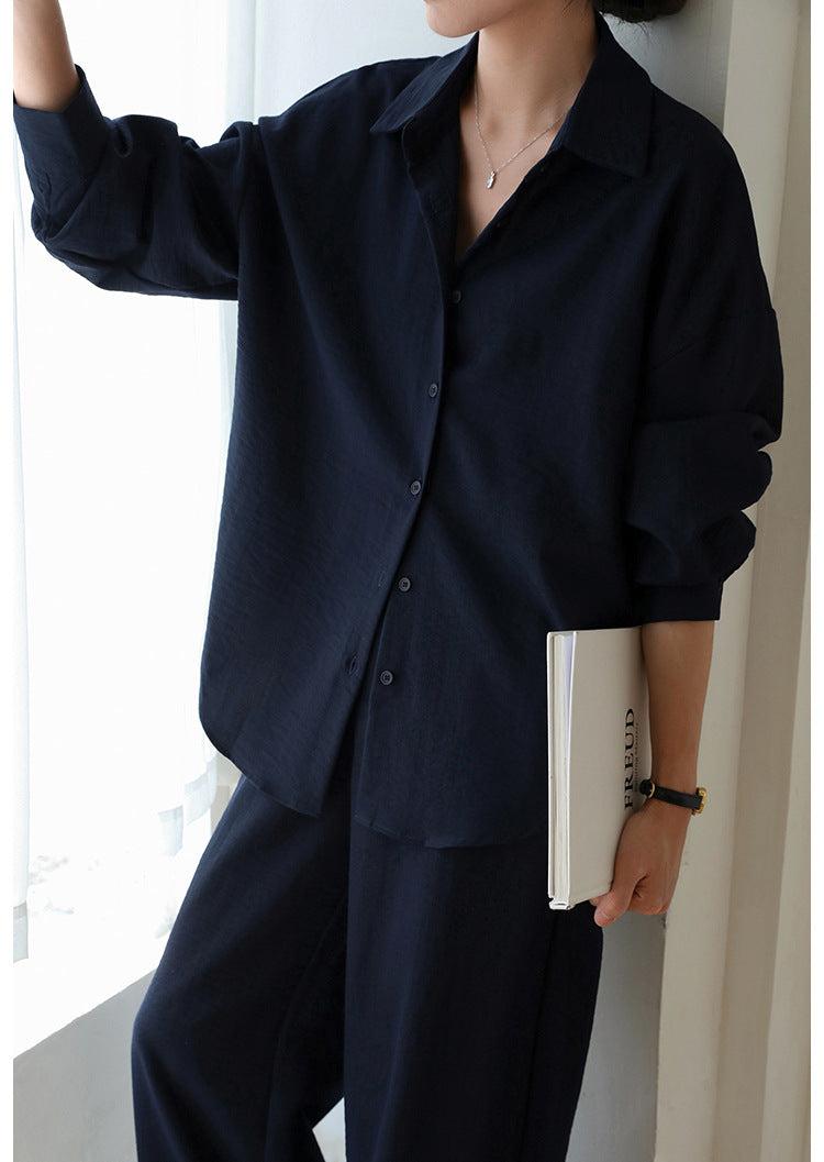 Navy Linen Sun Protection Women's Shirt Set