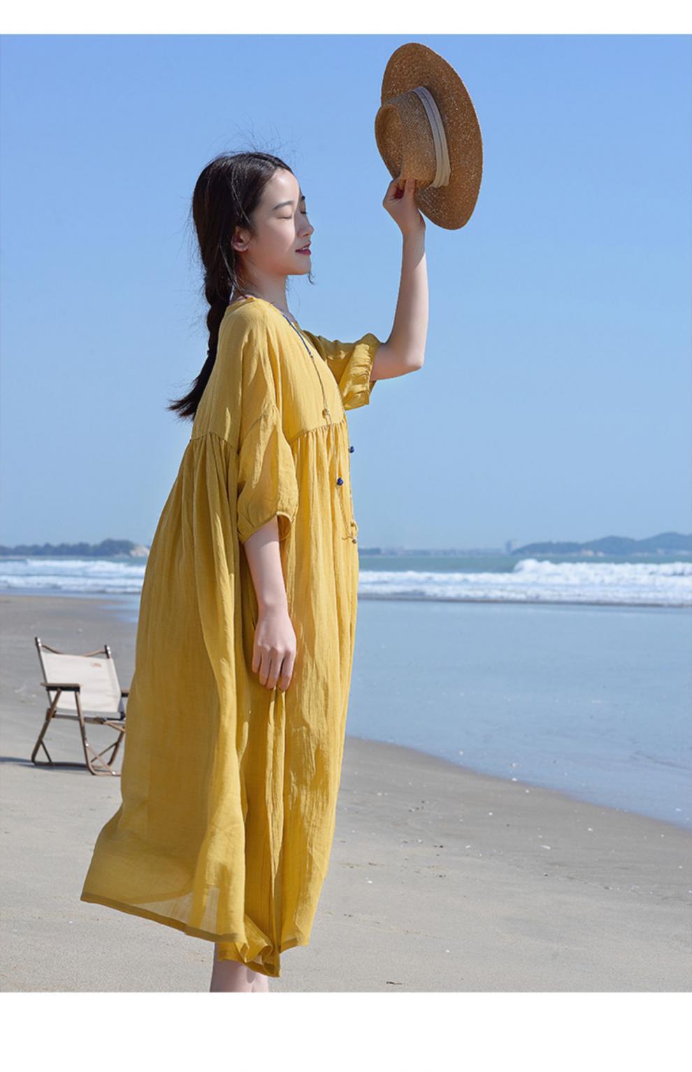 Tencel ramie dress women spring gentle wind long loose skirt