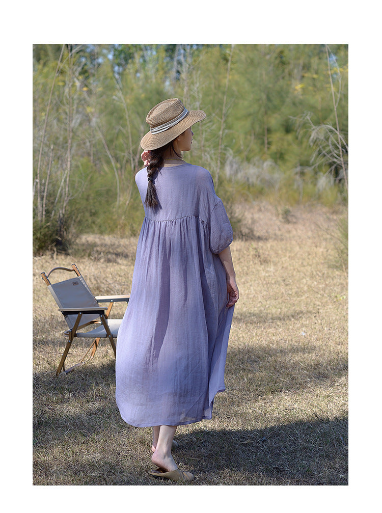 Tencel ramie dress women spring gentle wind long loose skirt
