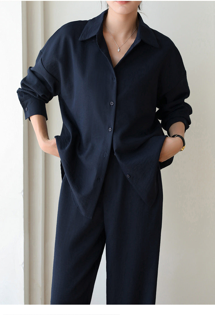 Navy Linen Sun Protection Women's Shirt Set
