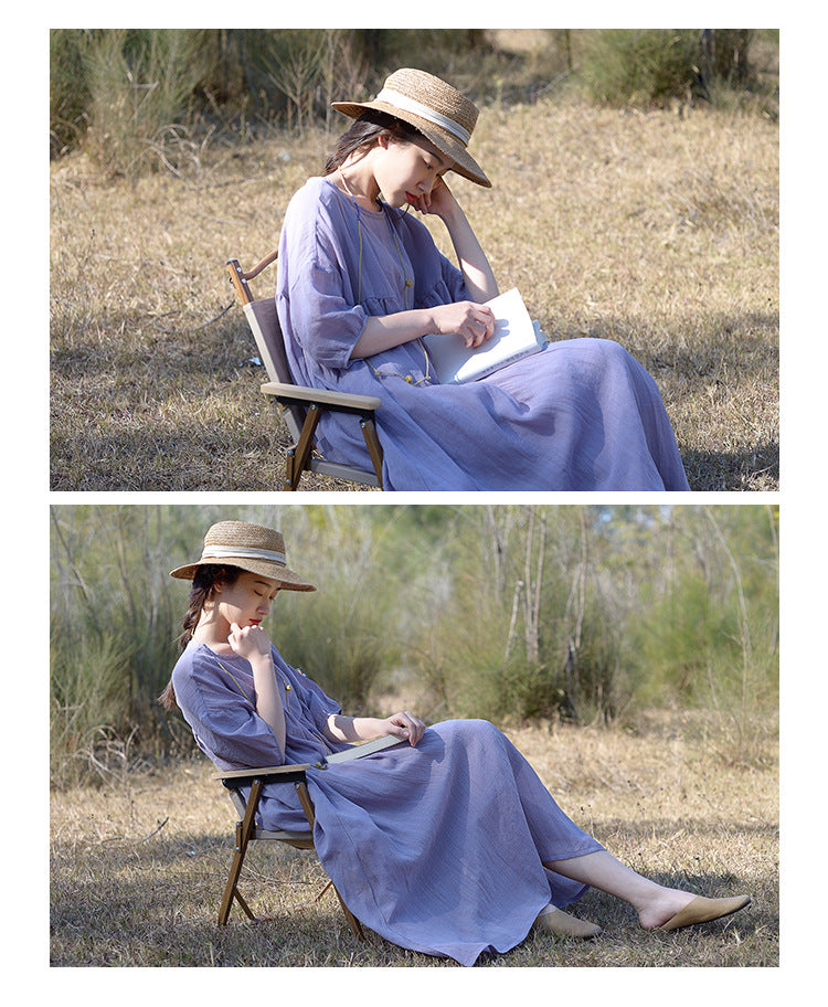 Tencel ramie dress women spring gentle wind long loose skirt