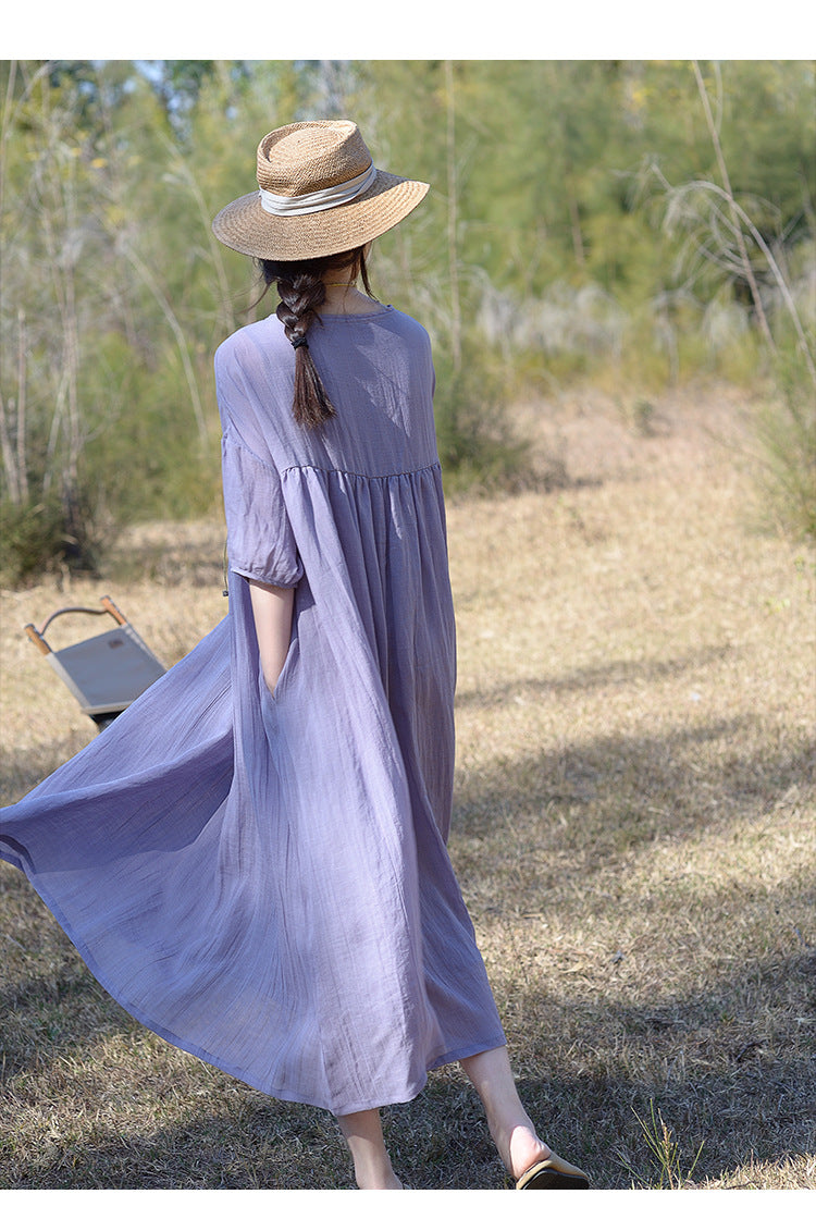 Tencel ramie dress women spring gentle wind long loose skirt