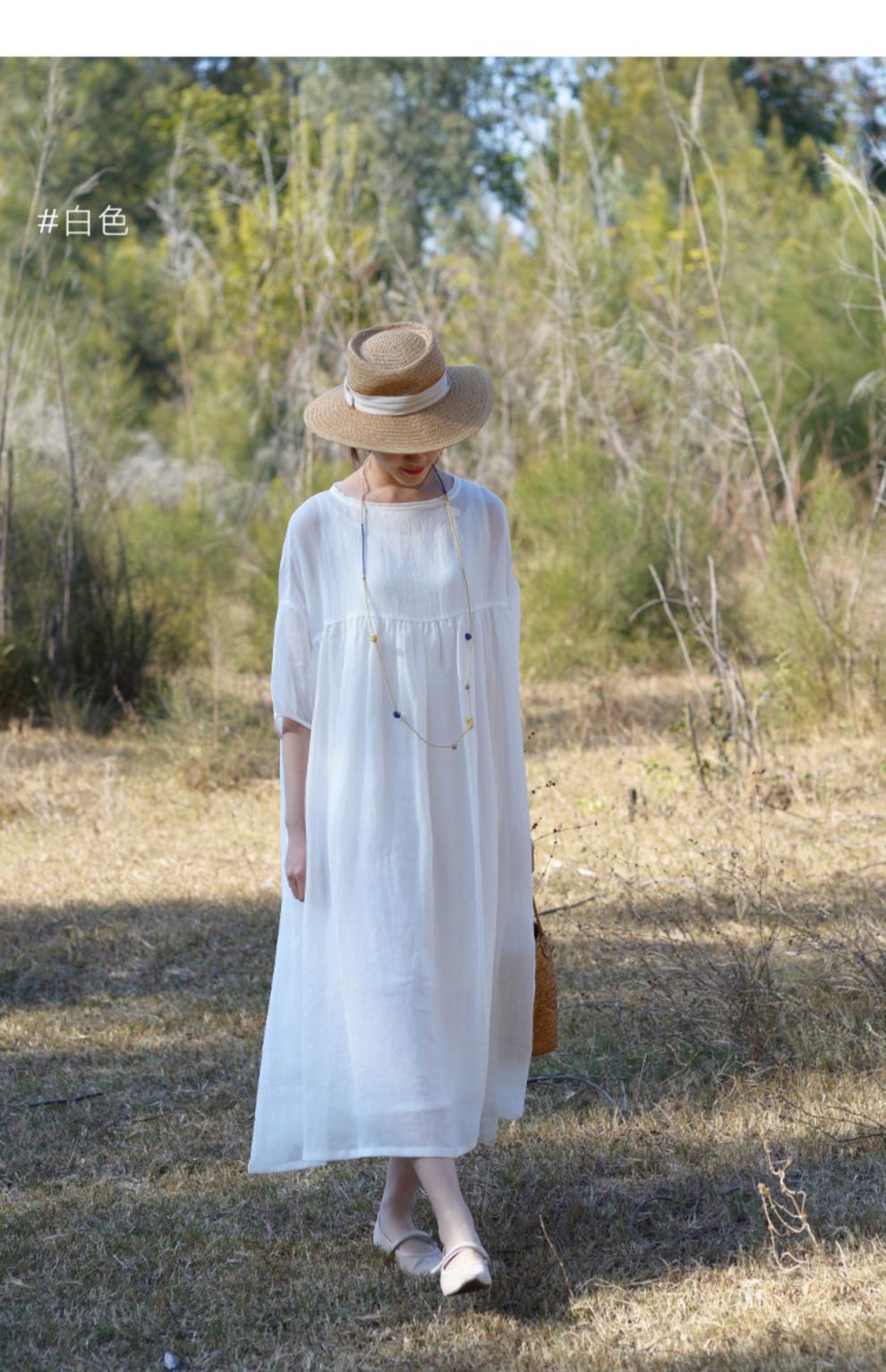 Tencel ramie dress women spring gentle wind long loose skirt