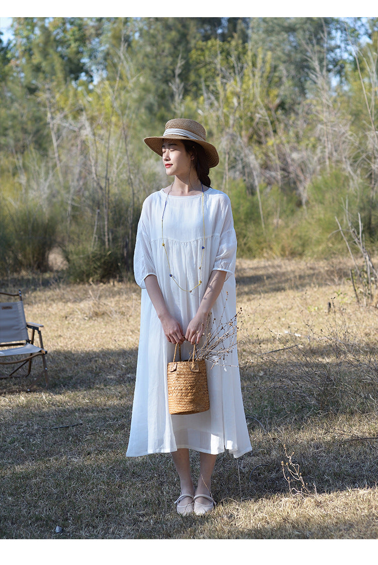 Tencel ramie dress women spring gentle wind long loose skirt