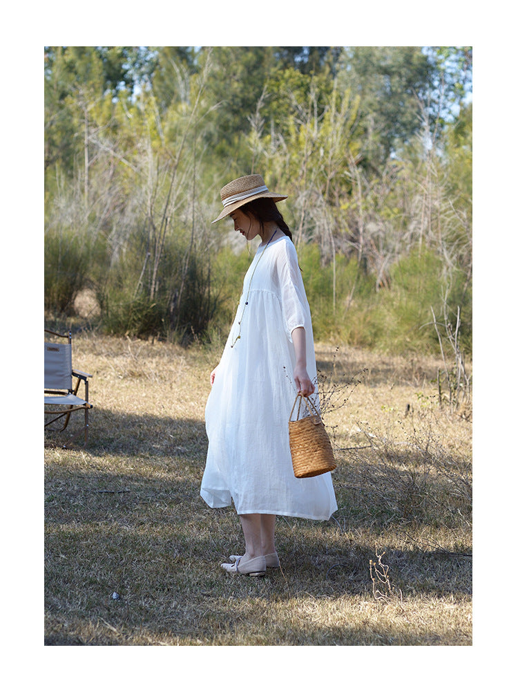 Tencel ramie dress women spring gentle wind long loose skirt