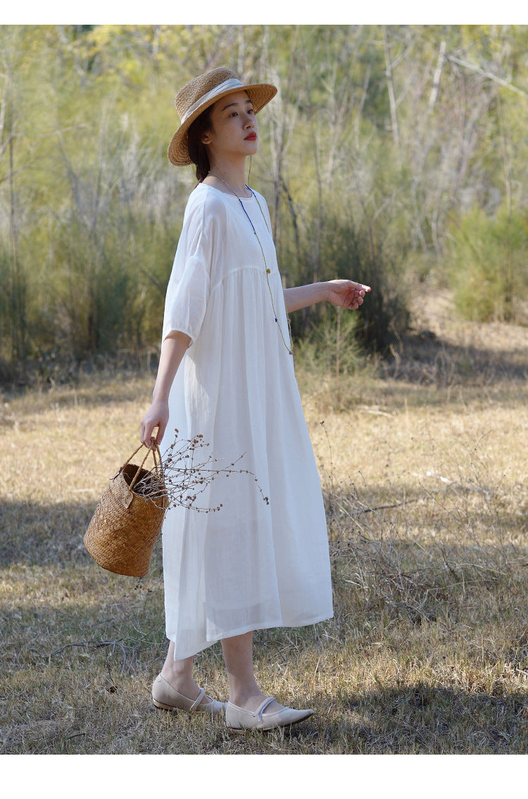 Tencel ramie dress women spring gentle wind long loose skirt