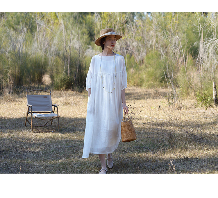 Tencel ramie dress women spring gentle wind long loose skirt