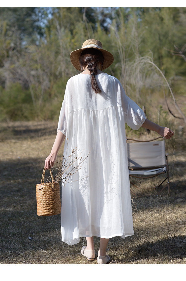 Tencel ramie dress women spring gentle wind long loose skirt