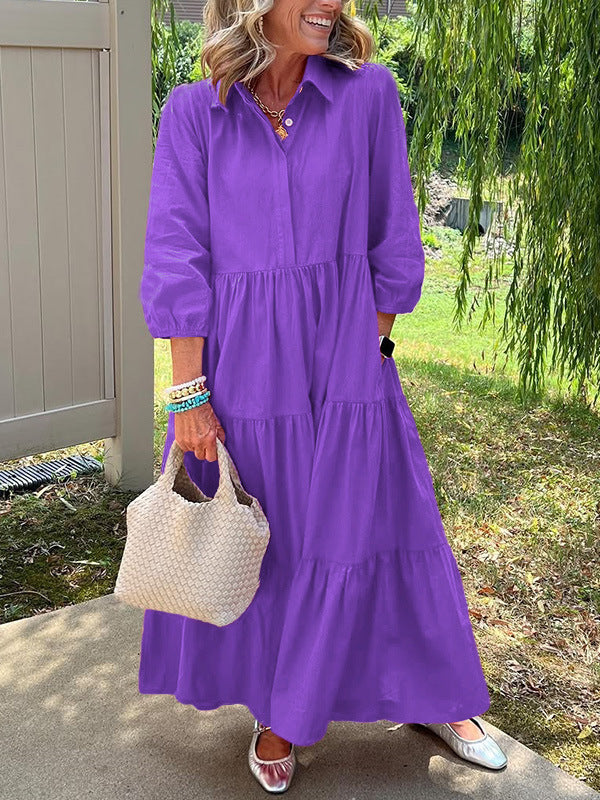 Loose Lapel Mid-Length Sleeve Dress