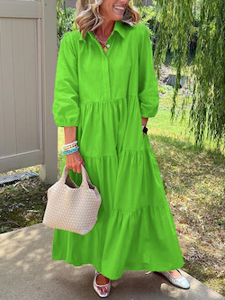 Loose Lapel Mid-Length Sleeve Dress