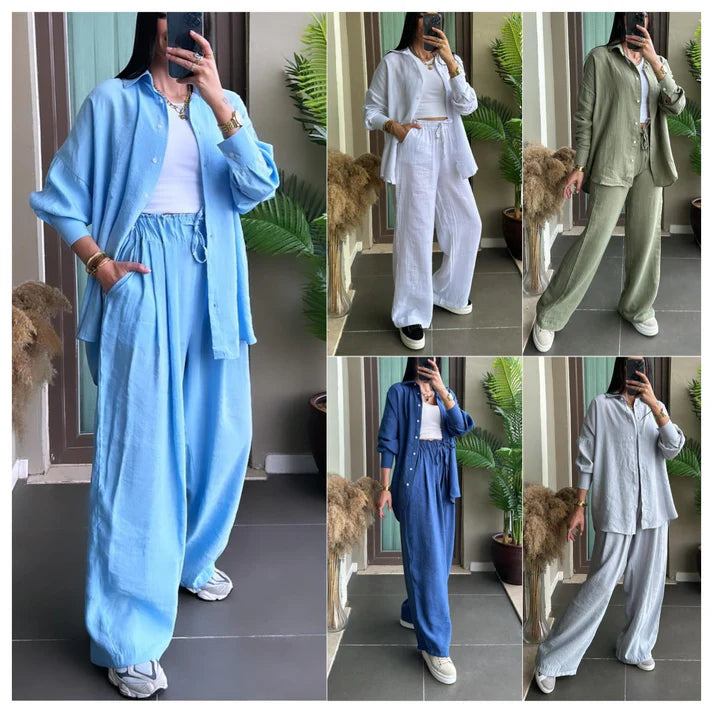 2025 Spring and Autumn Women's Long Sleeve Shirt Loose Pants Two Piece Set