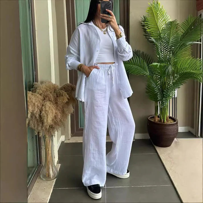 2025 Spring and Autumn Women's Long Sleeve Shirt Loose Pants Two Piece Set