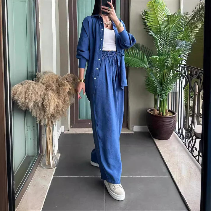 2025 Spring and Autumn Women's Long Sleeve Shirt Loose Pants Two Piece Set