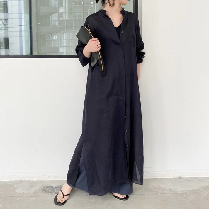 Spring and summer new solid color linen loose thin section dresses