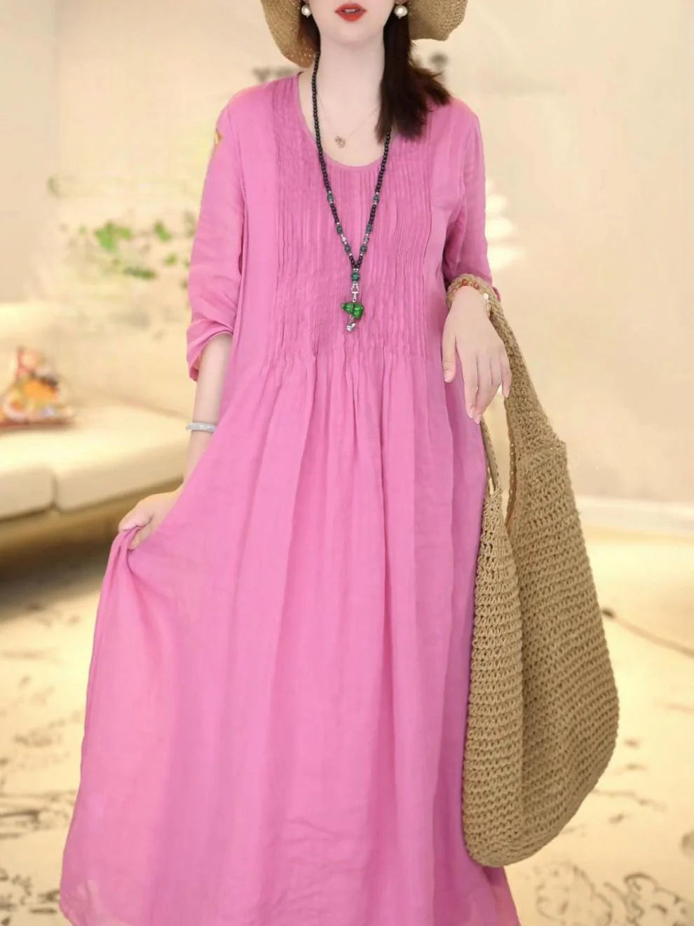 Design sense of light luxury loose temperament cotton linen dresses
