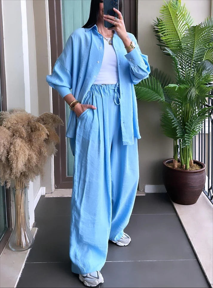 2025 Spring and Autumn Women's Long Sleeve Shirt Loose Pants Two Piece Set