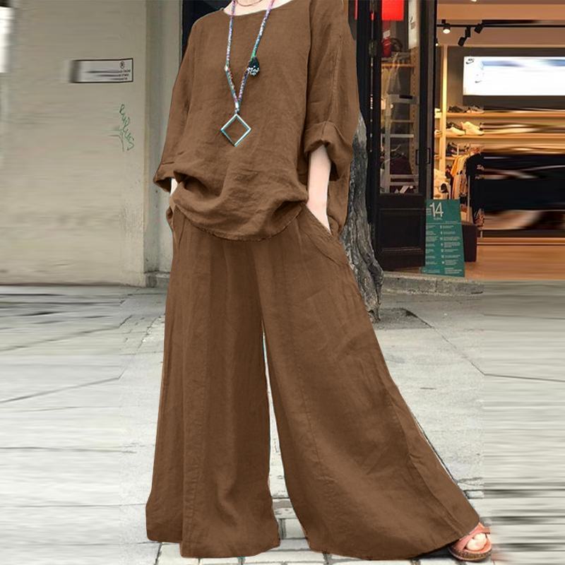 【2 Pieces 25% Off】 Fashionable Casual Loose Solid Color Shirt and Pants Suit