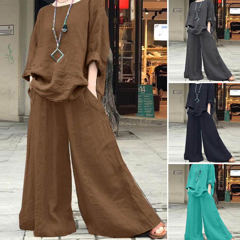 【2 Pieces 25% Off】 Fashionable Casual Loose Solid Color Shirt and Pants Suit