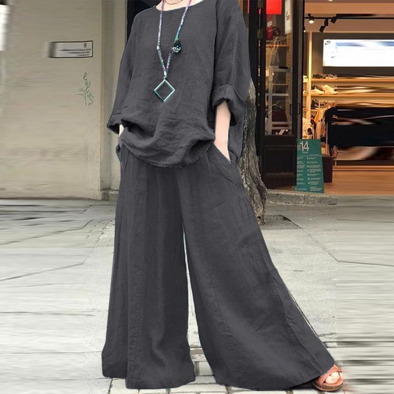 【2 Pieces 25% Off】 Fashionable Casual Loose Solid Color Shirt and Pants Suit