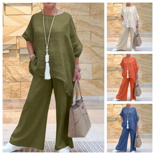 【2 pieces 25% off】Fashionable and casual asymmetrical long-sleeved wide-leg pants suit