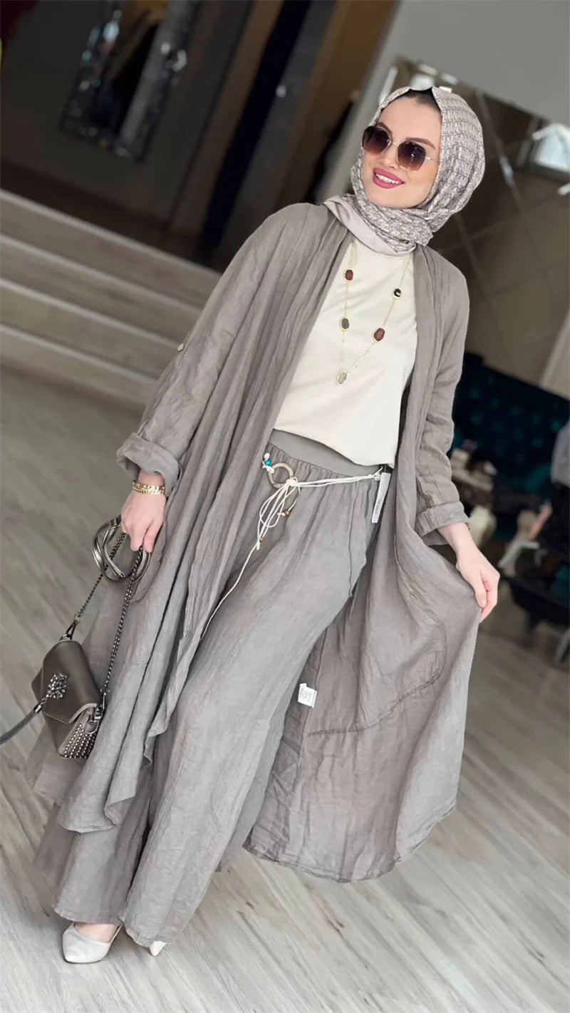 Fashion Loose Long Cardigan Casual Wide Leg Pants 2 Piece Set