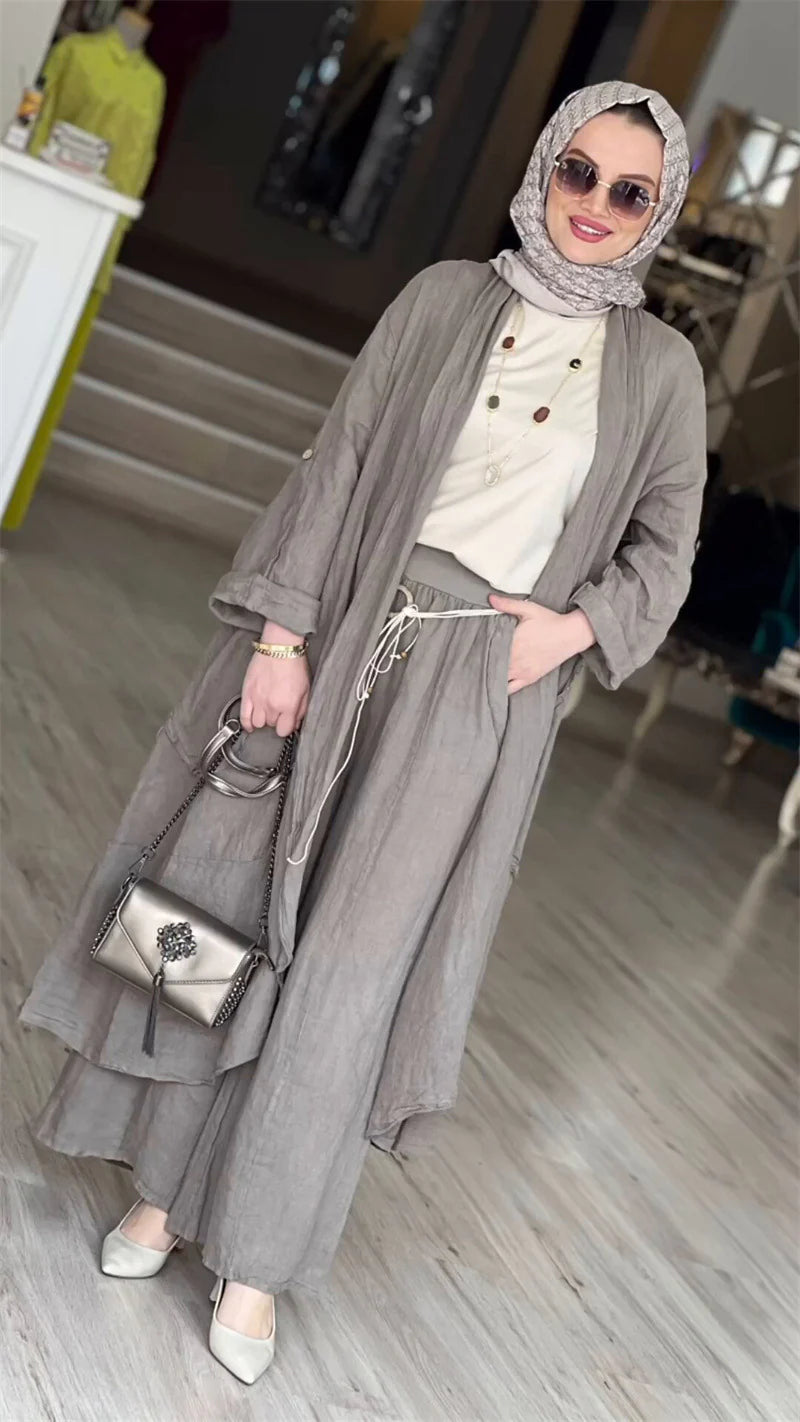 Fashion Loose Long Cardigan Casual Wide Leg Pants 2 Piece Set