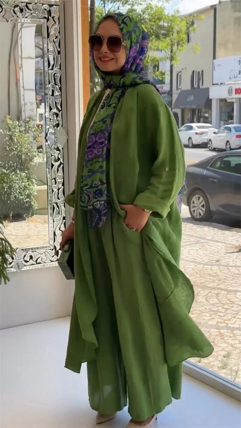 Fashion Loose Long Cardigan Casual Wide Leg Pants 2 Piece Set